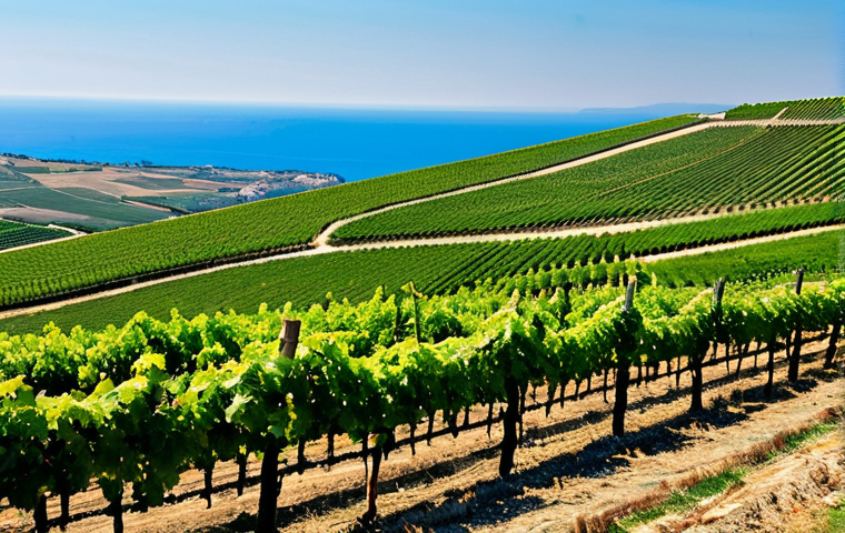 Thracian Vineyard Landscape**

"Rolling hills of a Thracian vineyard under a sunny sky, rows of grapevines stretching into the distance, showcasing the unique terroir. In the background, the Black Sea coast is faintly visible. Appropriate attire for vineyard workers tending to the vines. Perfect anatomy, correct proportions, natural pose, professional photography, high quality, safe for work, appropriate content, fully clothed, modest, family-friendly."

**