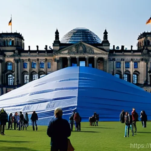 불가리아 예술가 크리스토 자바체프 - **Prompt for Wrapped Reichstag, Berlin, Germany (1995):**
    "A majestic, wide-angle shot of the Re...