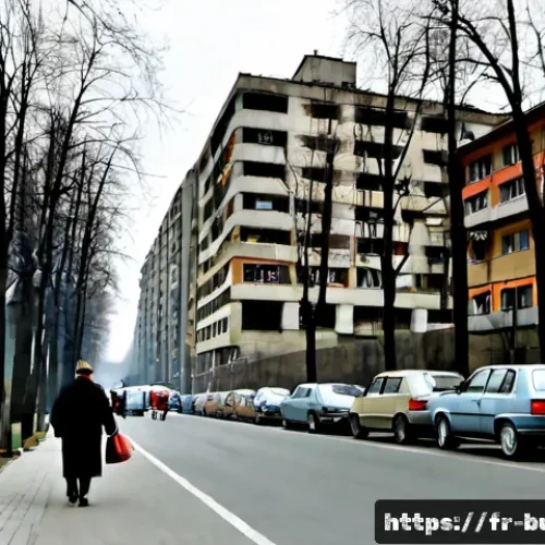 불가리아 공산주의 시절 - Photorealistic 1980s communist-era Bulgaria, a quiet Sofia residential boulevard lined with monument...